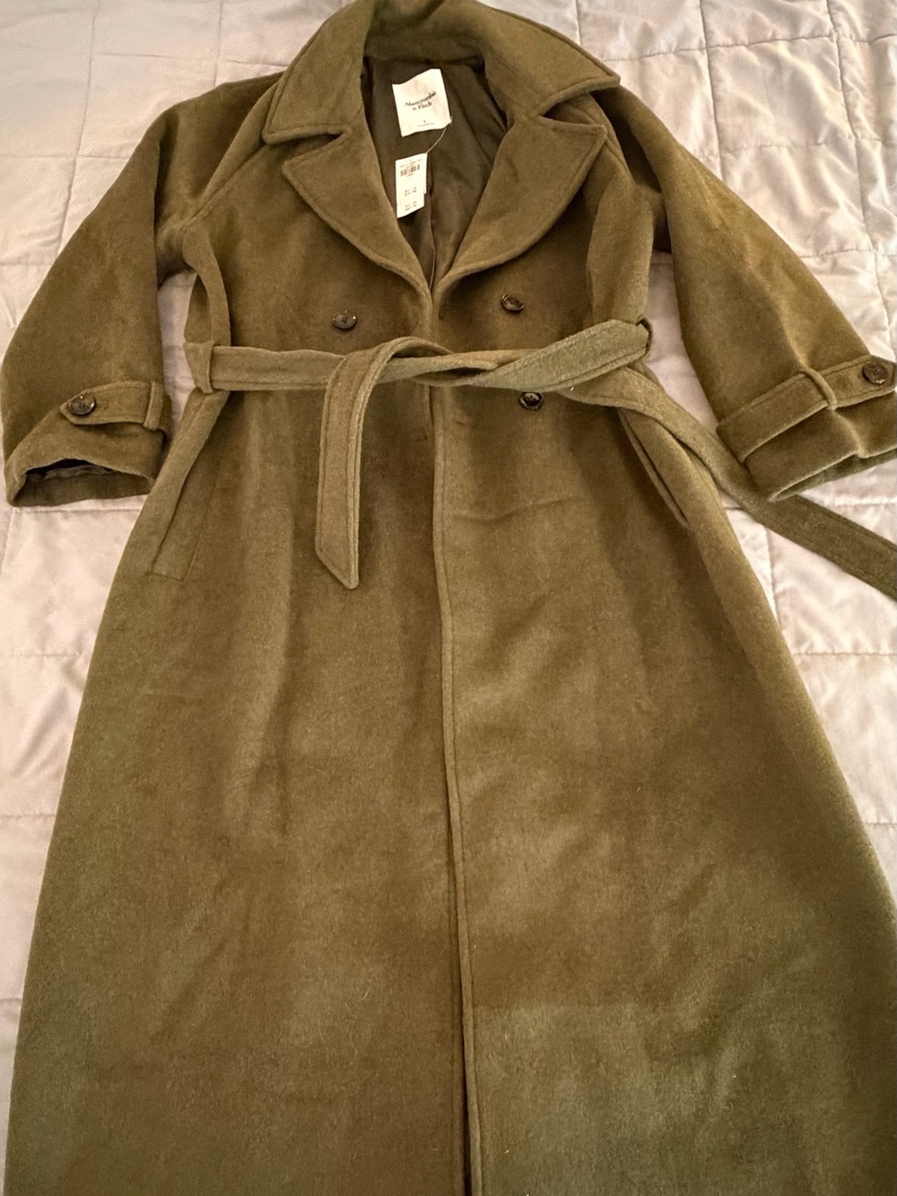 Abercrombie & Fitch Olive Belted Wool Trench Coat